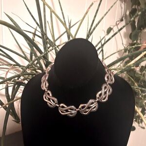 Vintage Statement Silver Tone Necklace Choker Collar